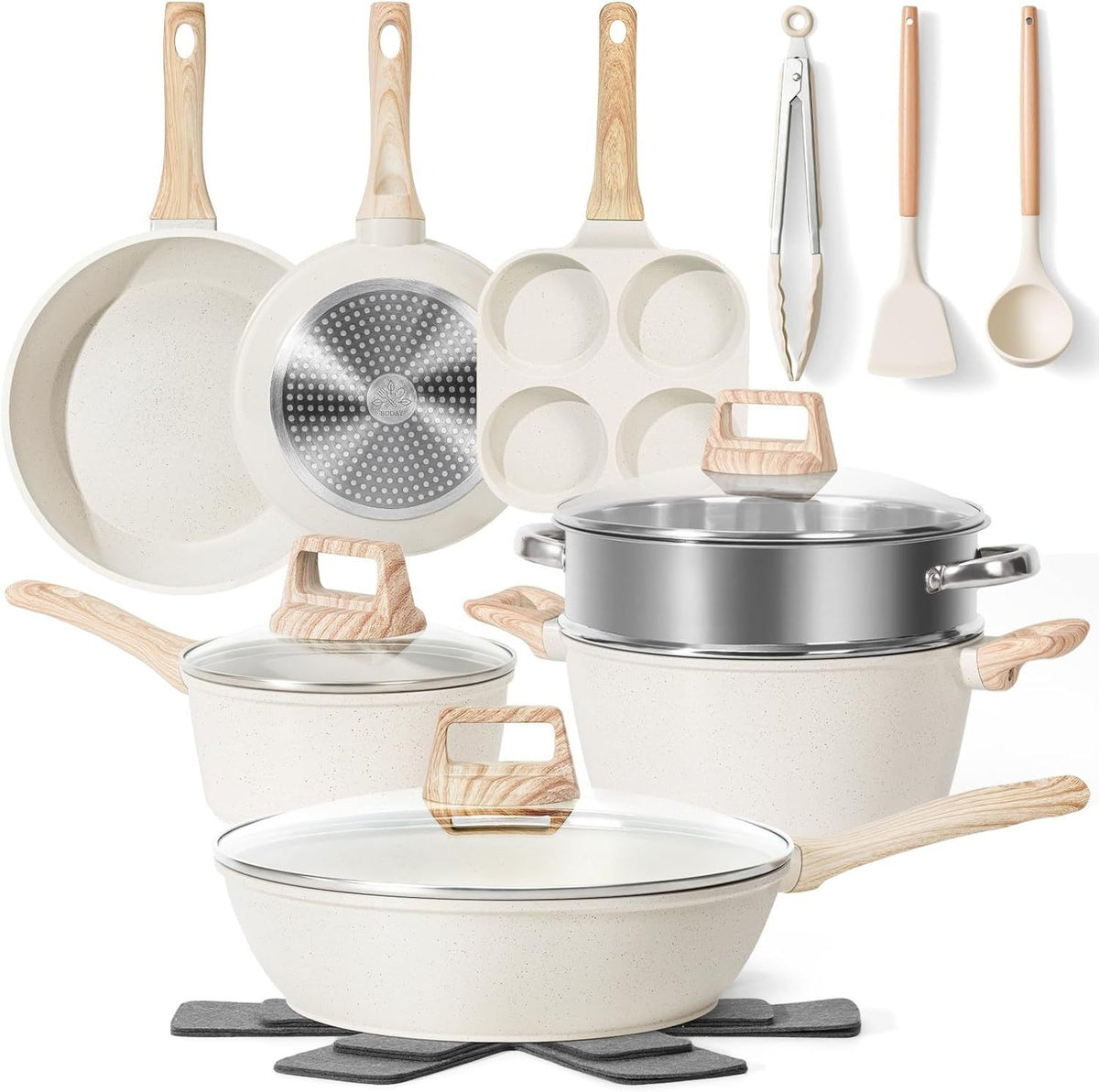 Set de Cocina 44 Piezas Antiadherente: Ollas, Sartenes, Utensilios, Repostería y Cuchillos. Apto Inducción. - SD