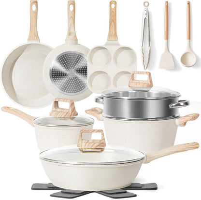 Set de Cocina 44 Piezas Antiadherente: Ollas, Sartenes, Utensilios, Repostería y Cuchillos. Apto Inducción. - SD