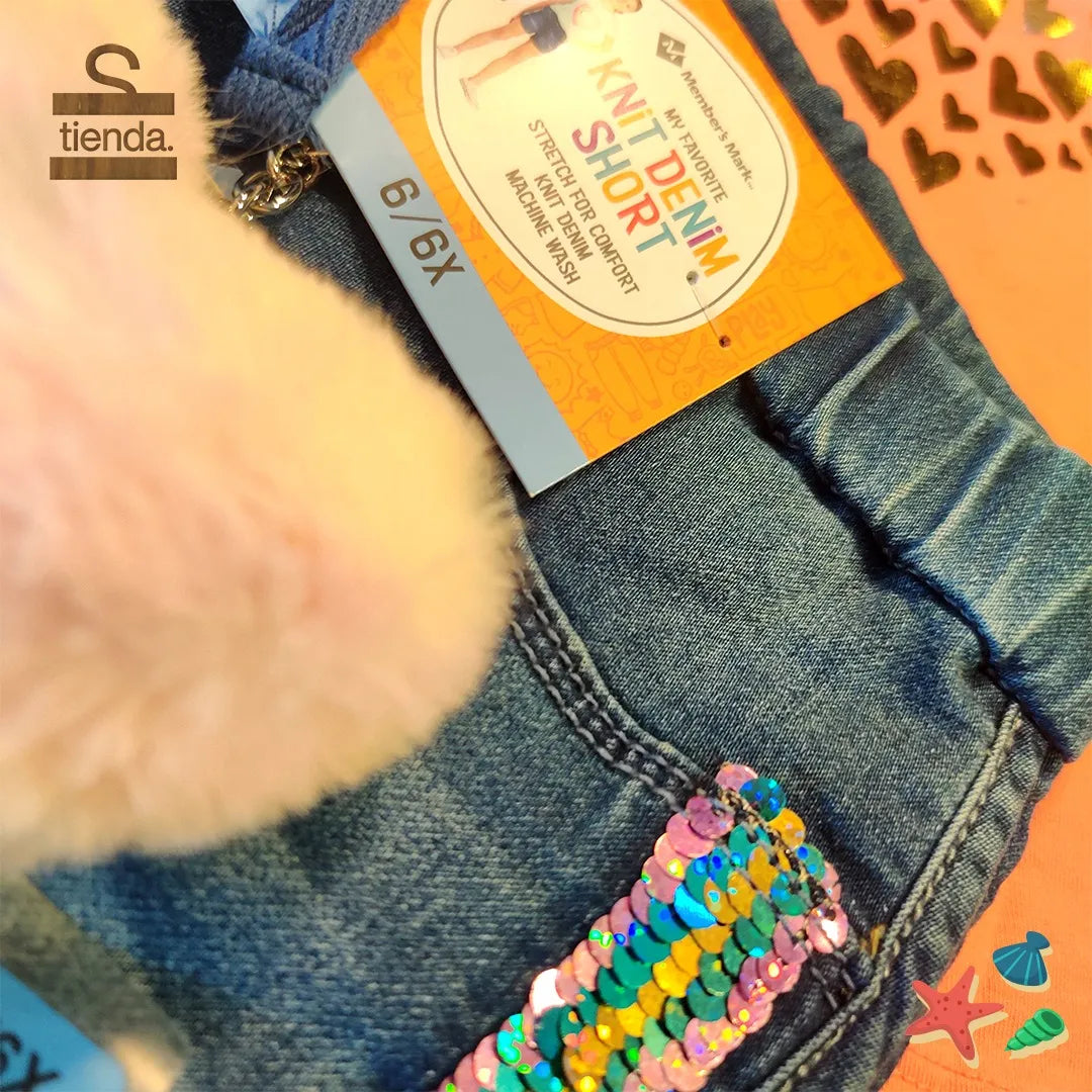 Short niña lentejuelas jean