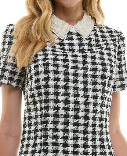 Vestido dama City Studio Midi cuello con perlas