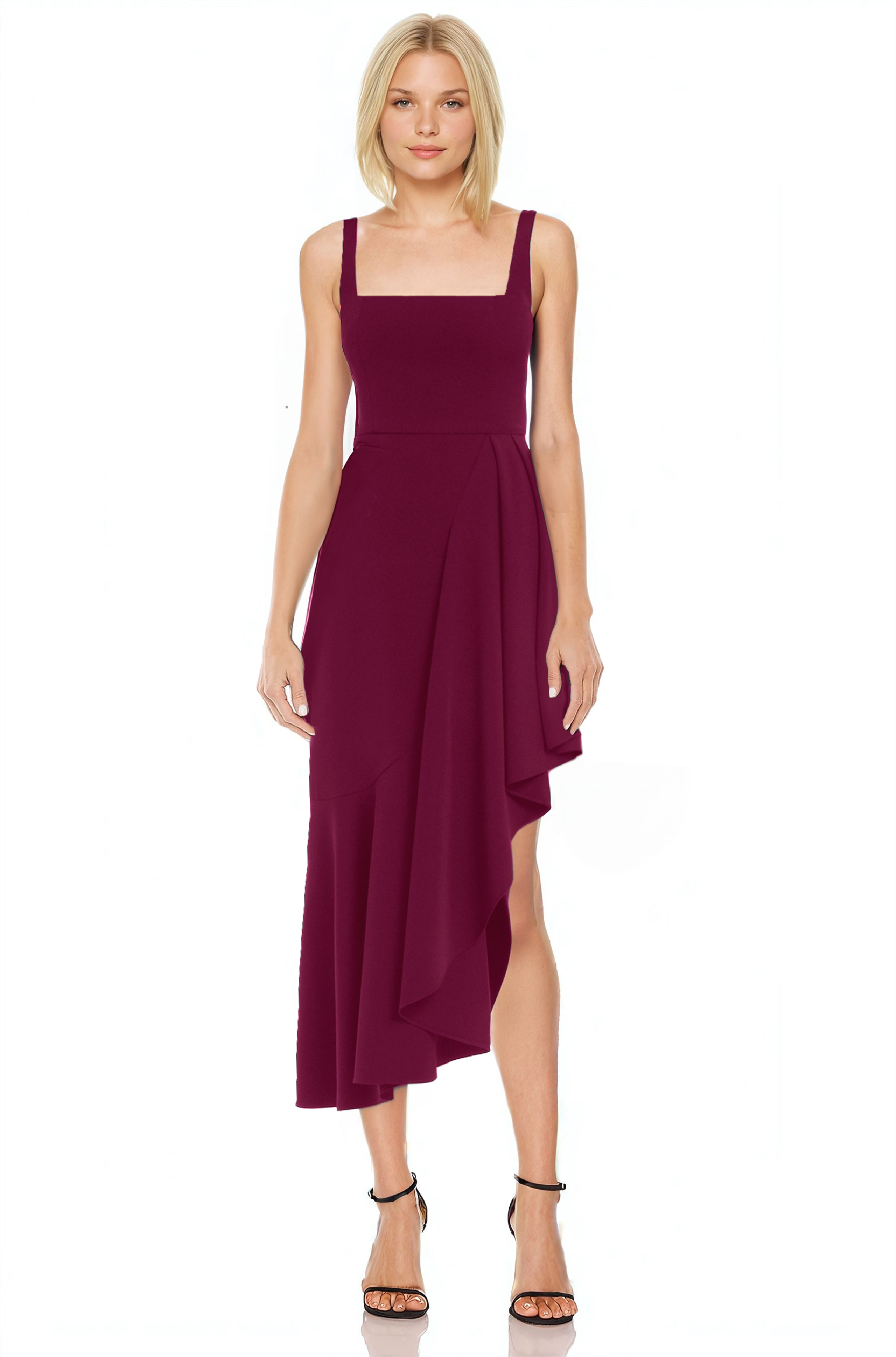 Vestido dama Jewel escote cuadrado falda en cascada