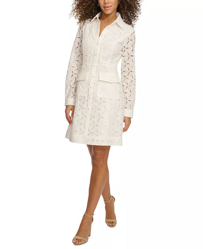 Vestido dama Kensie camisero ML broderie 