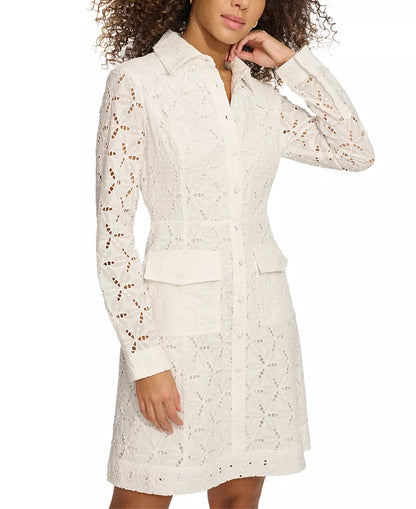 Vestido dama Kensie camisero ML broderie 