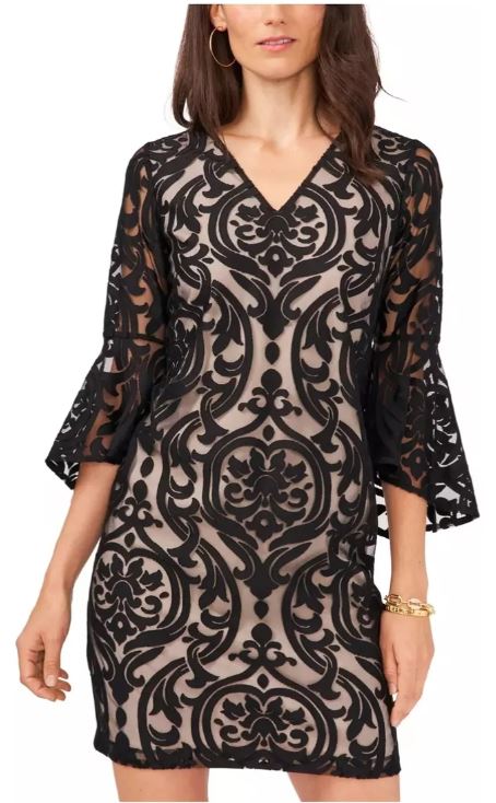 Vestido dama midi MSK Petite encaje y transparencias